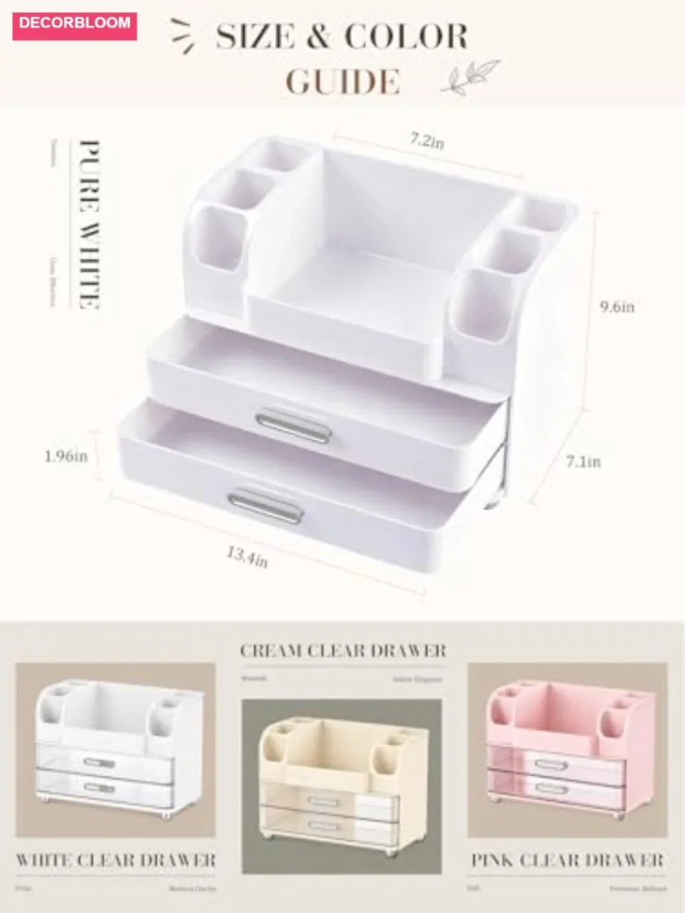 Large Makeup Organizer Countertop with Drawers and Brush Holders